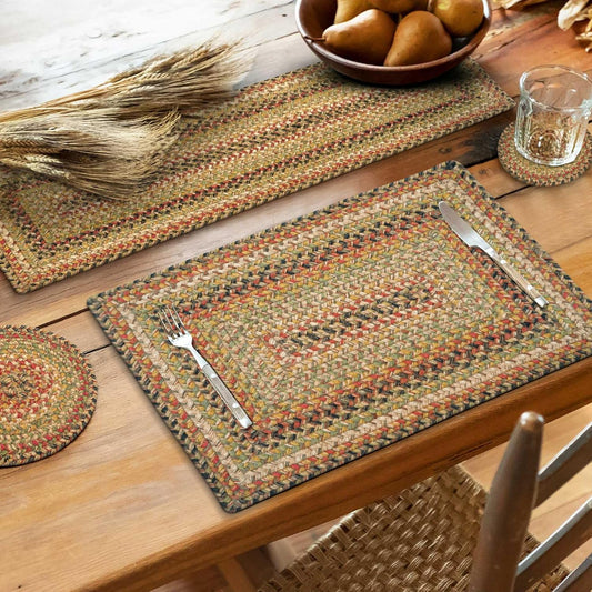Homespice Kingston Round Braided Placemats, Warm Country Decor, Set of 2, 15", Multicolor Jute Table Mats - Vibrant Colors, Durable, Easy to Clean and Protects Furniture
