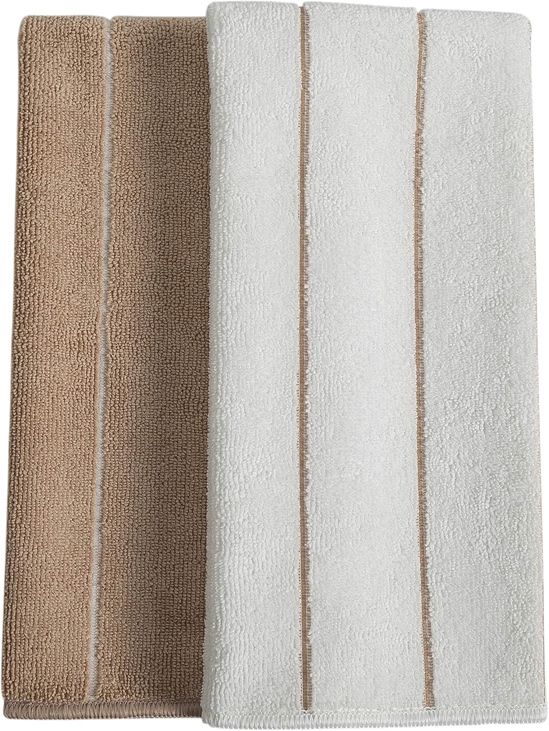 Microfiber Kitchen Towels - Super Absorbent, Soft and Solid Color Dish Towels, 8 Pack (Stripe Designed Brown and White Colors), 26 x 18 Inch