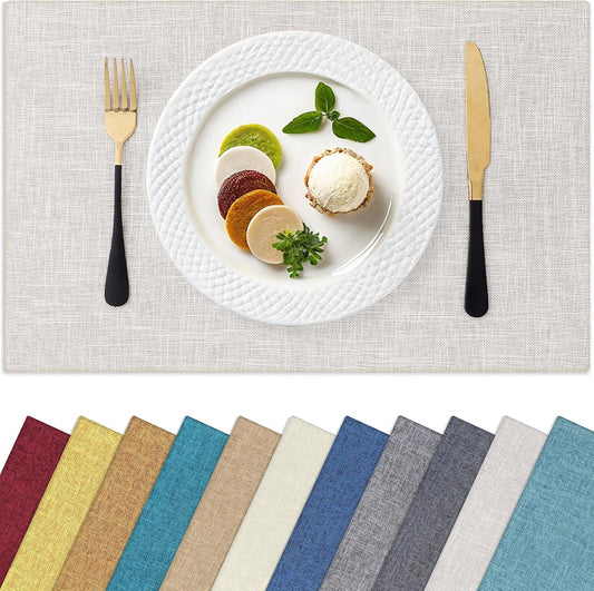 Homaxy Cloths Placemats for Dining Table Set of 4, Heat Resistant Washable Cotton Linen Blend Table Mats, Easy to Clean Place Mats for Indoor Outdoor Party Kitchen Decoration, 13" x 19", Beige
