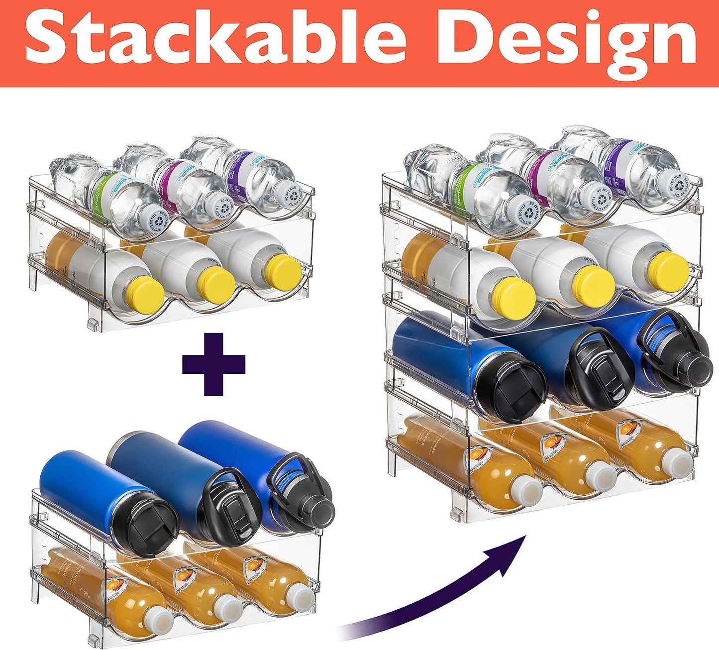 ClearSpace Water Bottle Organizer for Cabinet – Stackable Water Bottle Holder for Cabinet or Wine Rack for Home Organization Storage – Drink Organizer for Fridge, Kitchen Organization, 8 Pack