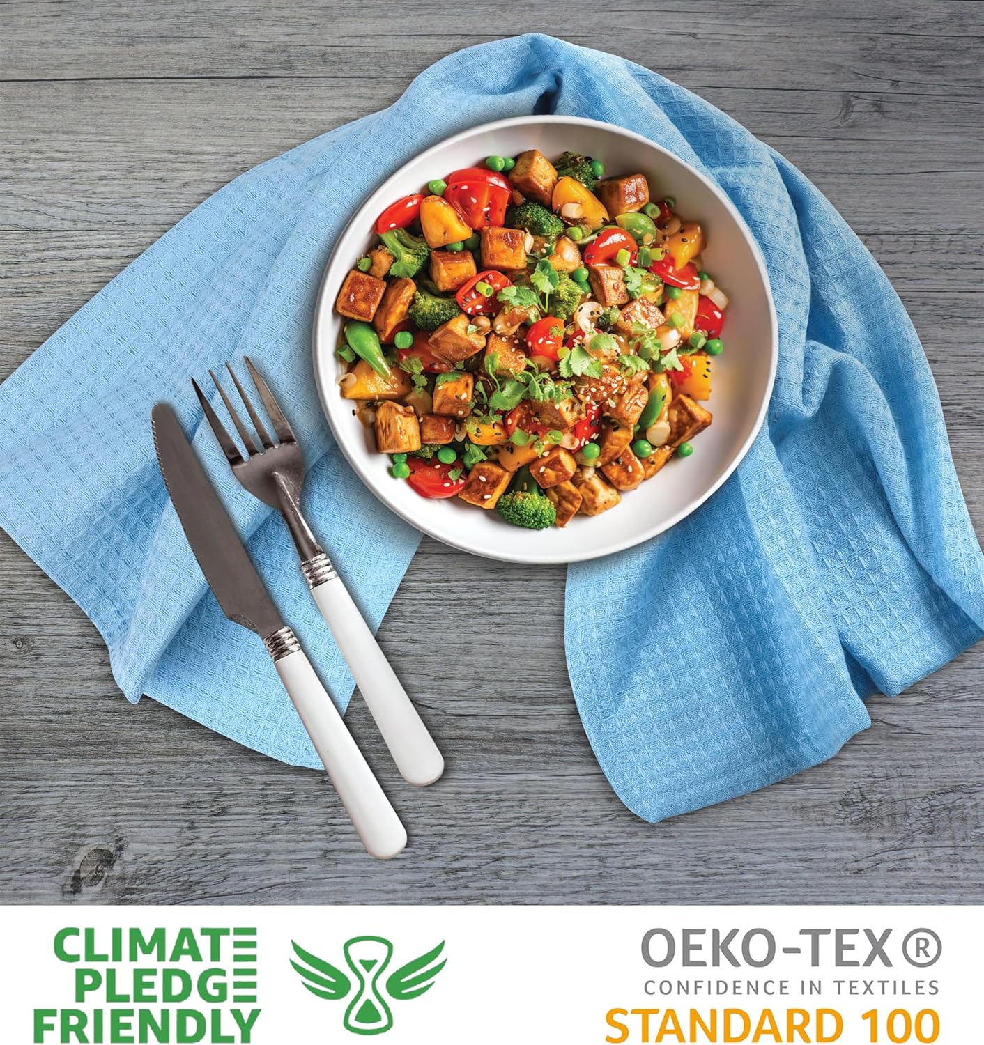 Urban Villa Kitchen Towels Waffle Dish Towels for Kitchen Sky Blue Color Set of 6 Over Sized 18x28 Inches Kitchen Towels Highly Absorbent 100% Cotton Kitchen Hand Tea Towels Dish Cloths