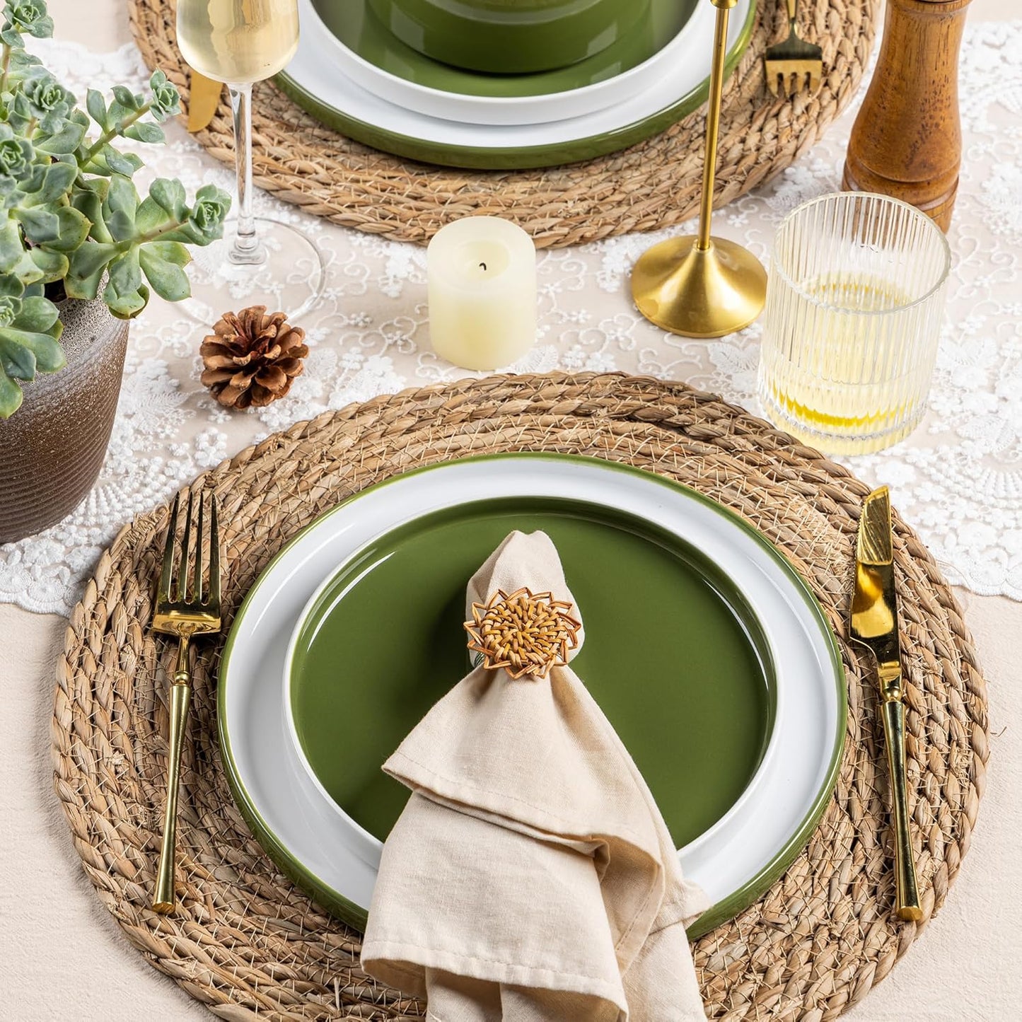 AmorArc Ceramic Plates Set of 6, 8.0 Inch Round Stoneware Salad Plates Use for Dessert, Salad, Appetizer etc,Microwave and Dishwasher Safe, Scratch Resistant Small Deep Dinner Plates-Light Green