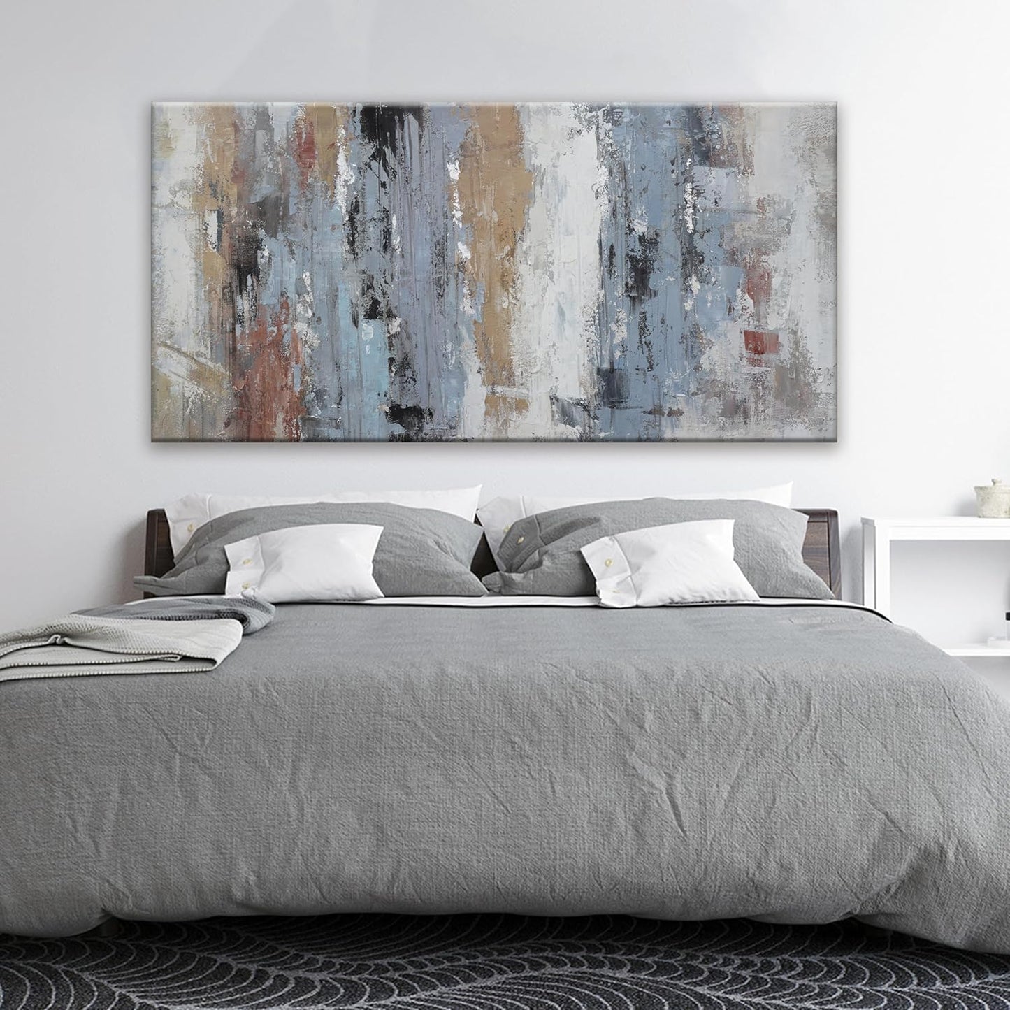 Abstract Wall Art Painting Modern Wall Decor Living Room Canvas Art Wall Decor Office Teal Blue White Wall Art Canvas Prints Artwork For Bathroom Kitchen Colorful Wall Decoration 24 X 48 Inch