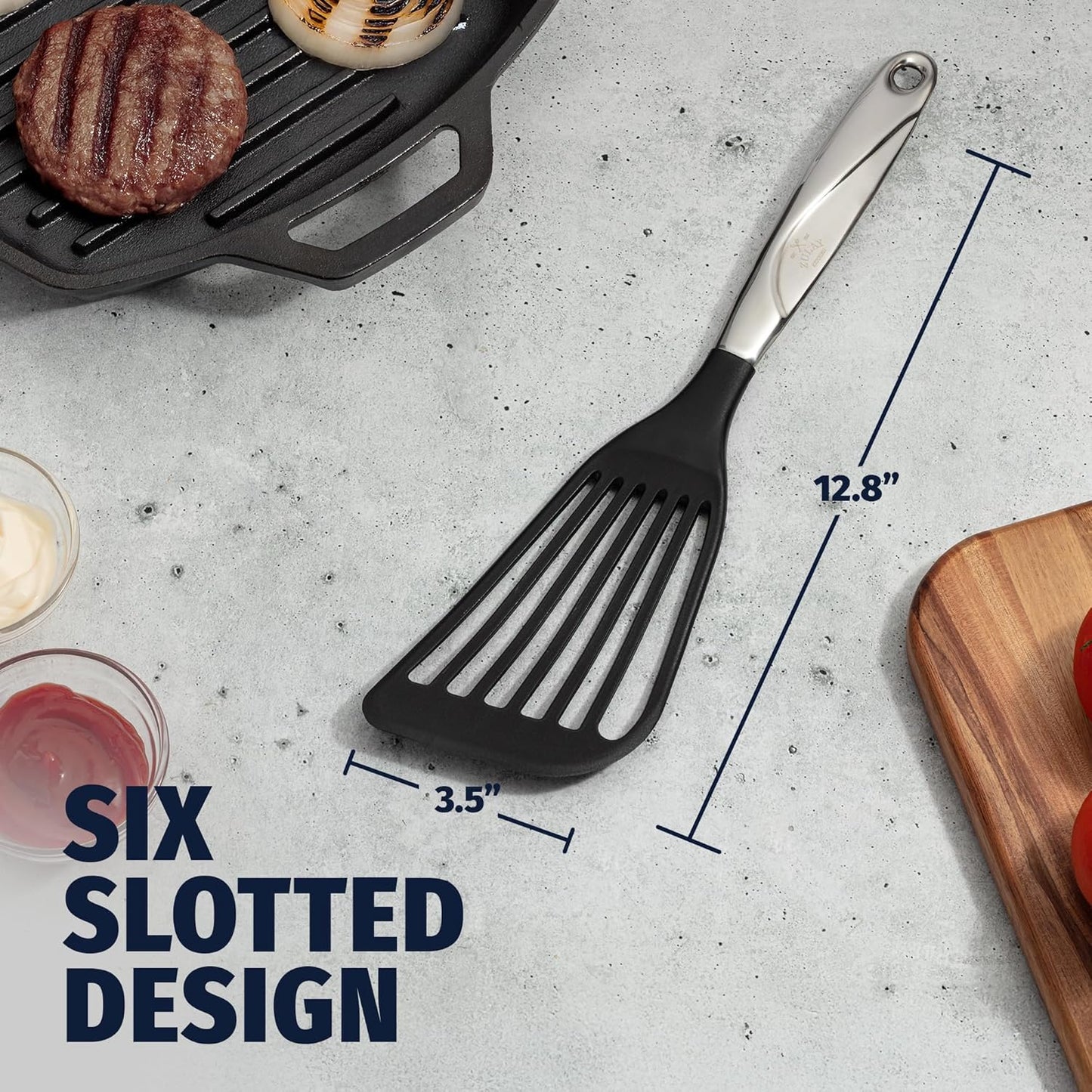 Zulay Kitchen Stainless Steel Fish Spatula - 12.8” Flexible Slotted Turner for Cooking & Frying - Ergonomic Handle, Non-Stick Safe & Dishwasher Safe Kitchen Utensil for Everyday Use