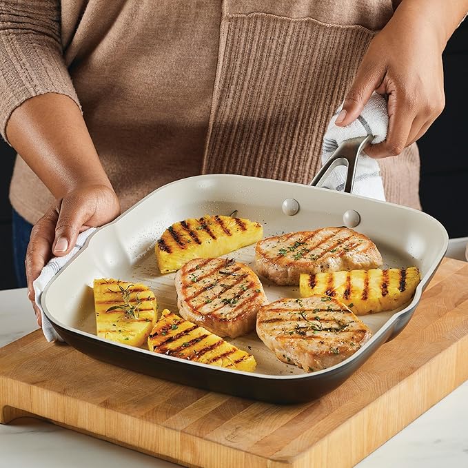 KitchenAid Hard Anodized Ceramic Nonstick Grill Pan/Griddle, Square, 11.25 Inch - Matte Black