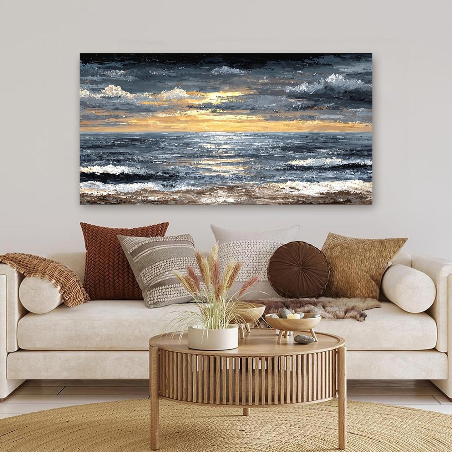 Canvas Wall Art Decor Modern Wall Art Pictures for Living Room Abstract Coastal Wall Art Prints Large Landscape Wall Art Decorations Abstract Canvas Art Wall Decor Bedroom Office Decor 24" X 48"