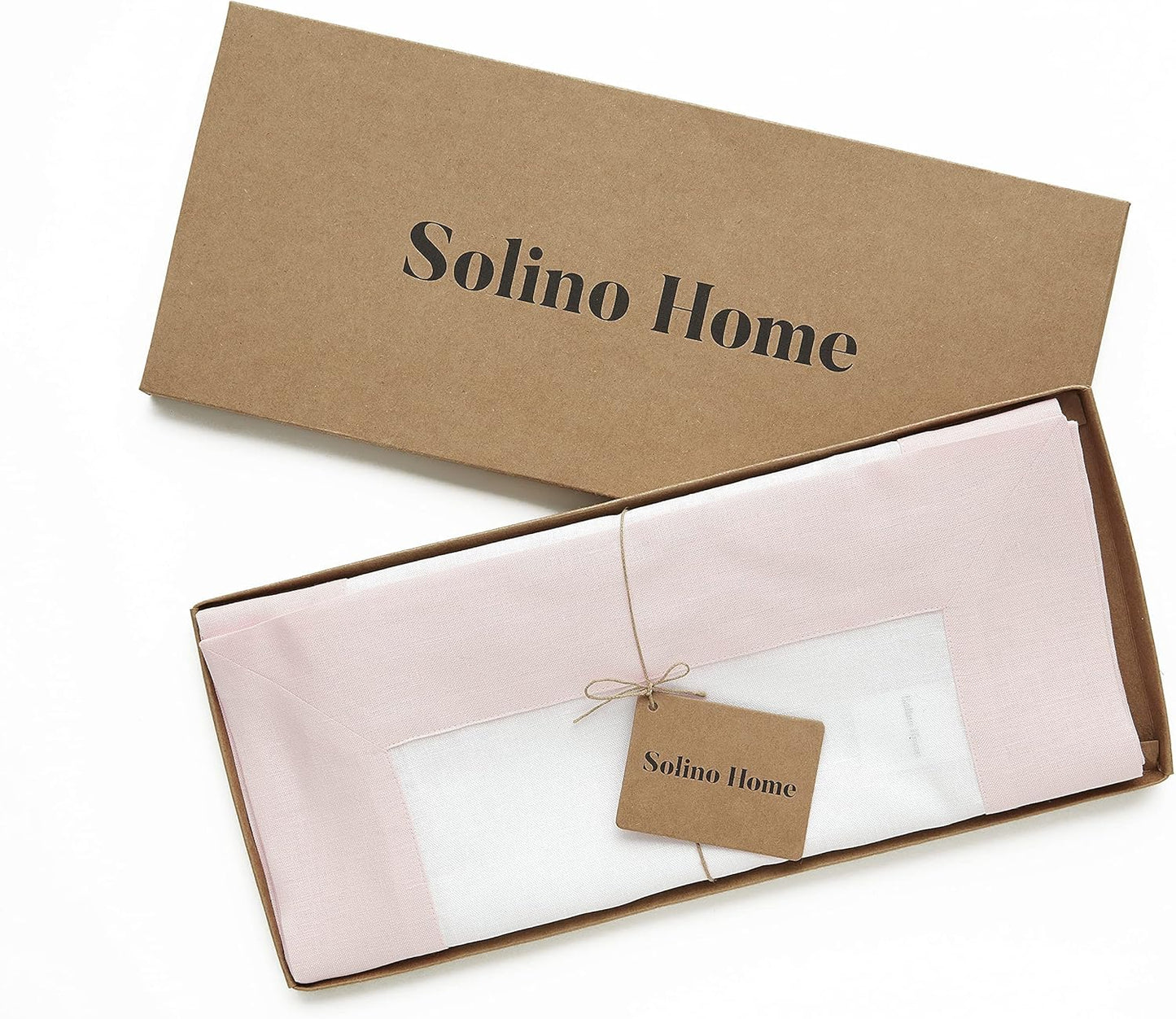 Solino Home Linen Table Runner 108 Inches Long - 100% Pure Linen Blush Pink and White Dining Table Runner 14 x 108 Inch for Halloween - Contempo