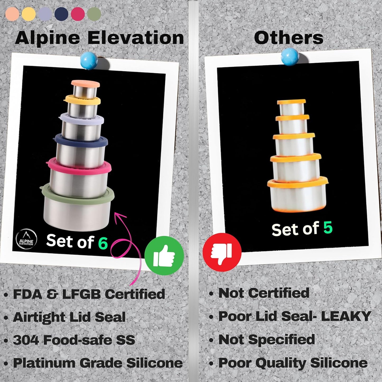 12 Pcs - 6 Stainless Steel Containers + 6 Silicone Lids | 304 Stainless Steel Snack Container | Nesting Snack and Dip Containers | Metal Food Storage