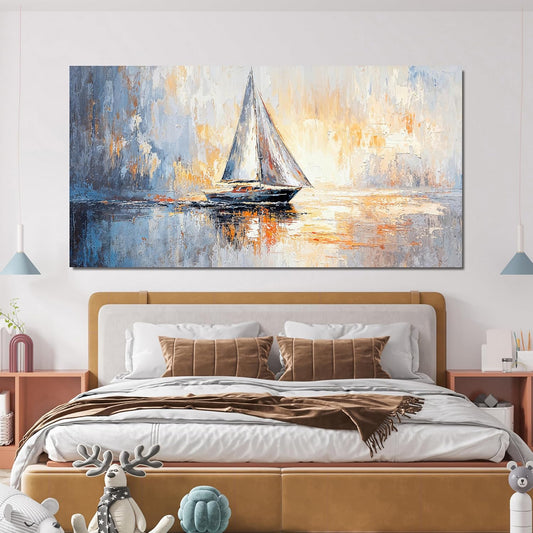 Canvas Wall Art Decor Canvas Art Wall Decor Coastal Minimalist Wall Art Decorations Wall Pictures for Living Room Artwork for Walls Modern Gold Boat Wall Art Prints Bedroom Office Wall Art Decor 20" X 40"