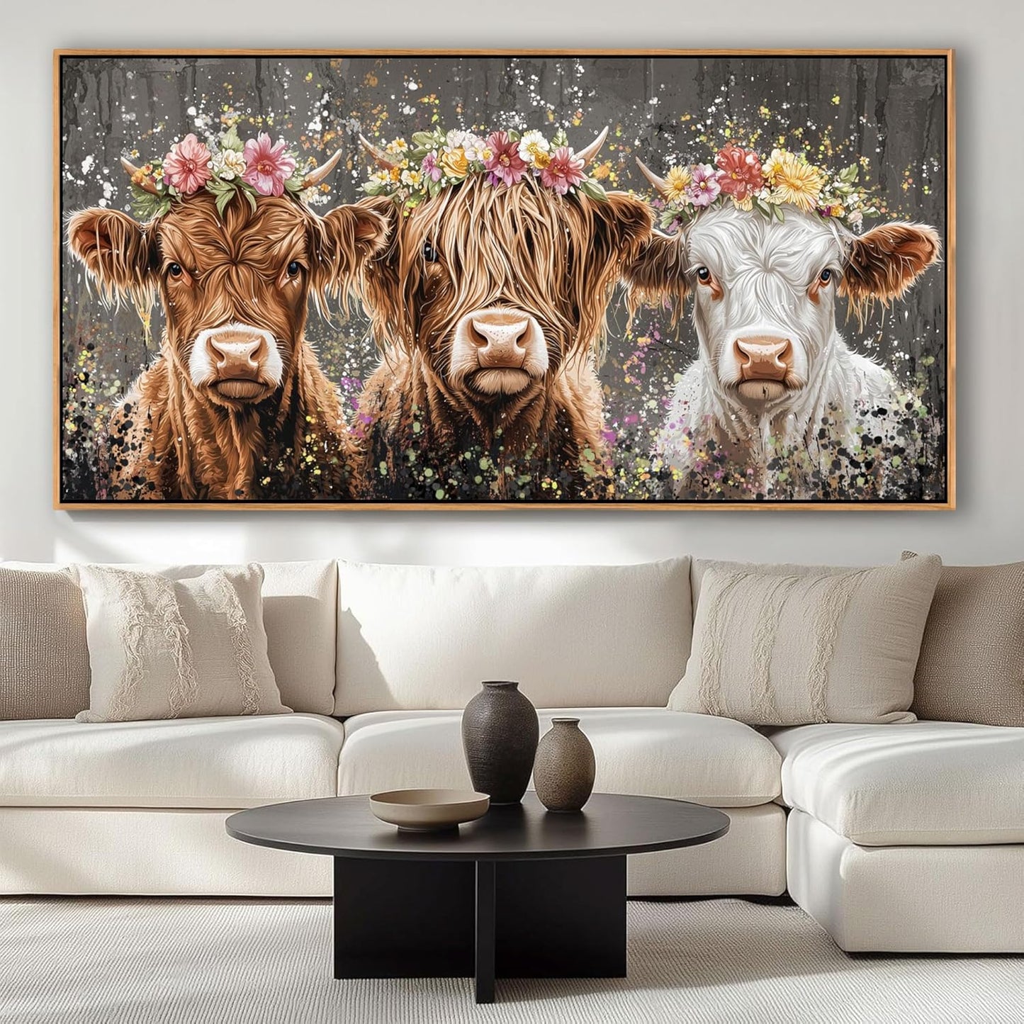 AJAZIKO Highland Cow Wall Art - Farmhouse & Rustic Country Wall Decor, Large Canvas Pictures for Living Room, Above Bed Artwork for Walls - Western Decorations 20×40IN