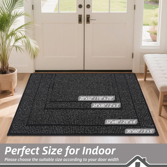 BEQHAUSE Dirt Trapper Door Mat 32" x 48", Non-Slip Washable Doormats Entrance Mat, Dirt Resistant and Absorbent Welcome Mat, Low Profile Floor Mats for Front Back Door and Entryway, Black