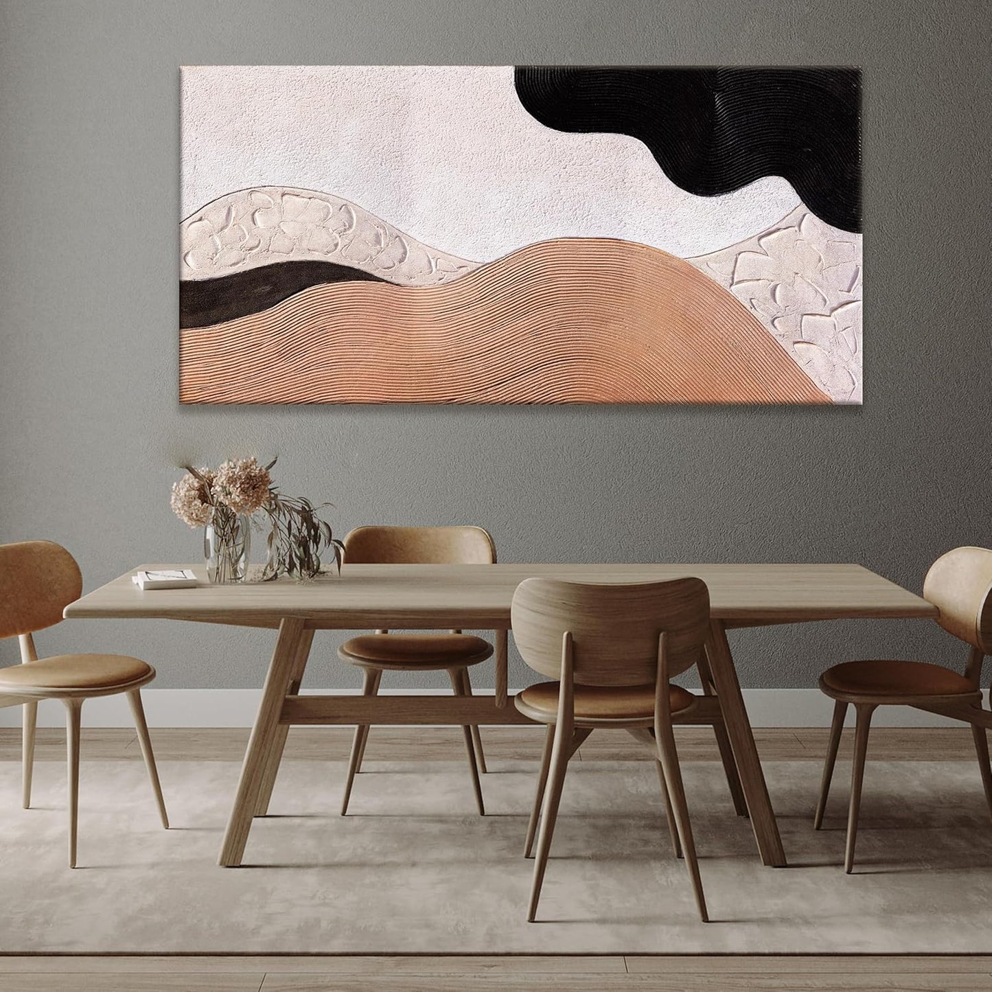 Suconvng Large Abstract Wall Art For Living Room Brown Canvas Art Wall Decor Picture Painting Black Abstract Art Maximalist Artwork For Bedroom Dinning Room Modern Home Wall Decor 29x58 In