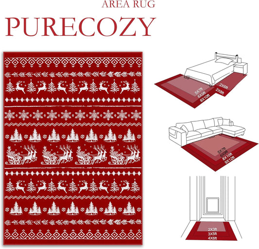 5x7 Christmas Area Rug Red Washable Kitchen Carpet Xmas Elk Holiday Decor Indoor Throw Snowflake Rug Decorative Living Room Non Slip Soft Low Pile Bedroom Dining Room Office Nursery Bathroom