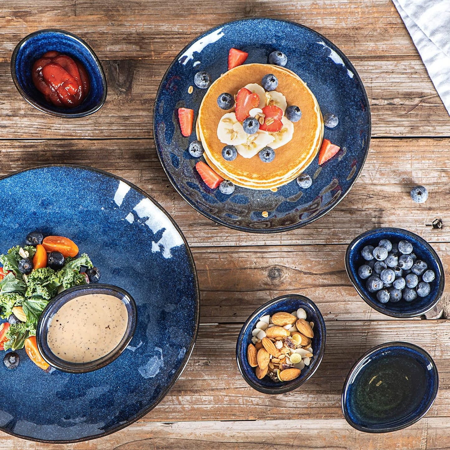 vicrays Ceramic Dipping Sauce Bowls – Small Charcuterie Dip Cups Cooking Prep Condiment Oil Dish Mini Tapas Plates for Soy Sushi Salsas Wasabi Appetizer Dessert - Set of 6 Blue