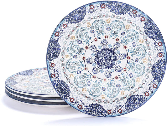 Bico Blue Talavera Dinner Plates Set of 4, 11 Inch Large Ceramic Plates for Pasta, Steak, Stylish Serving Dishes, Microwave and Dishwasher Safe, Gift for Housewarming and Thanksgiving