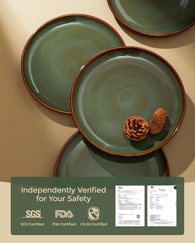 Plates and Bowls Sets for 8, 24 Piece Dinnerware Set for Large Families & Entertaining, Elegant Design, Dishwasher & Microwave Safe, Chip Resistant and Durable, Sage Green