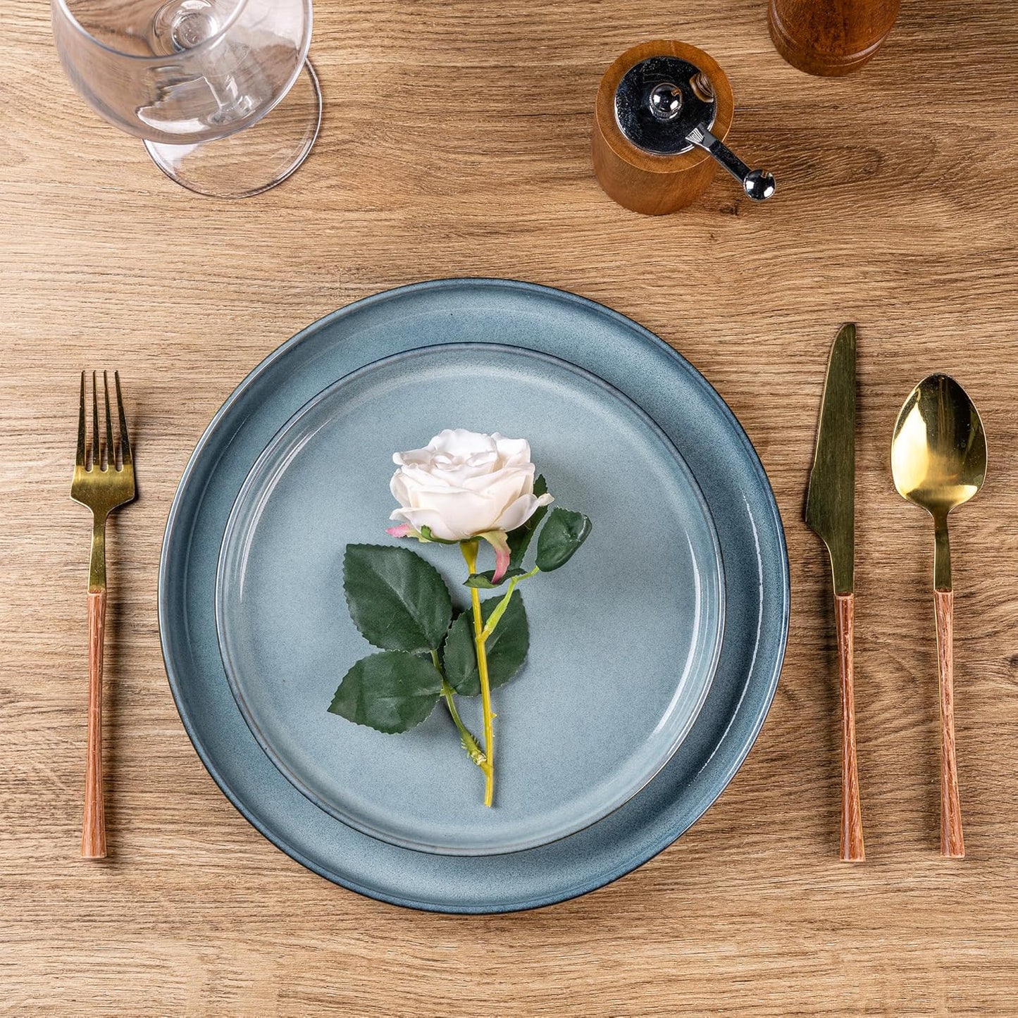 AmorArc Stoneware Dinnerware Sets for 8,Round Reactive Glaze Ceramic Plates and Bowls Set,Highly Scrath Resistant | Dishwasher & Microwave Safe Dishes Set,Service for 8 (24pc)