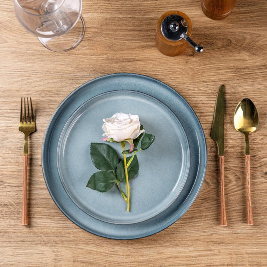 AmorArc Stoneware Dinnerware Sets for 8,Round Reactive Glaze Ceramic Plates and Bowls Set,Highly Scrath Resistant | Dishwasher & Microwave Safe Dishes Set,Service for 8 (24pc)