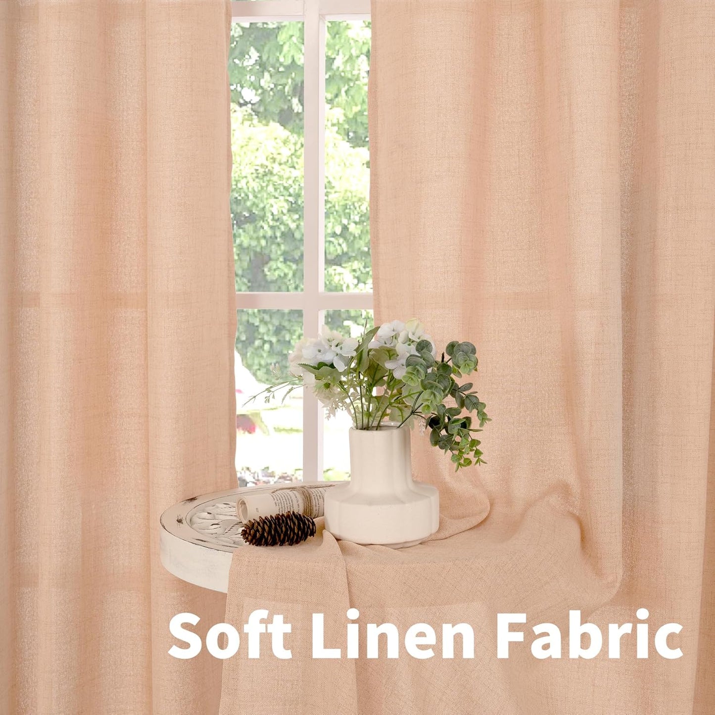 YoungsTex Peach Linen Curtains 72 Inches Long for Living Room, Coral Drapes Semi Sheer with Bronze Grommet Light Filtering Textured for Bedroom Dining Spring Decor, 52 x 72 Inch, 2 Panels