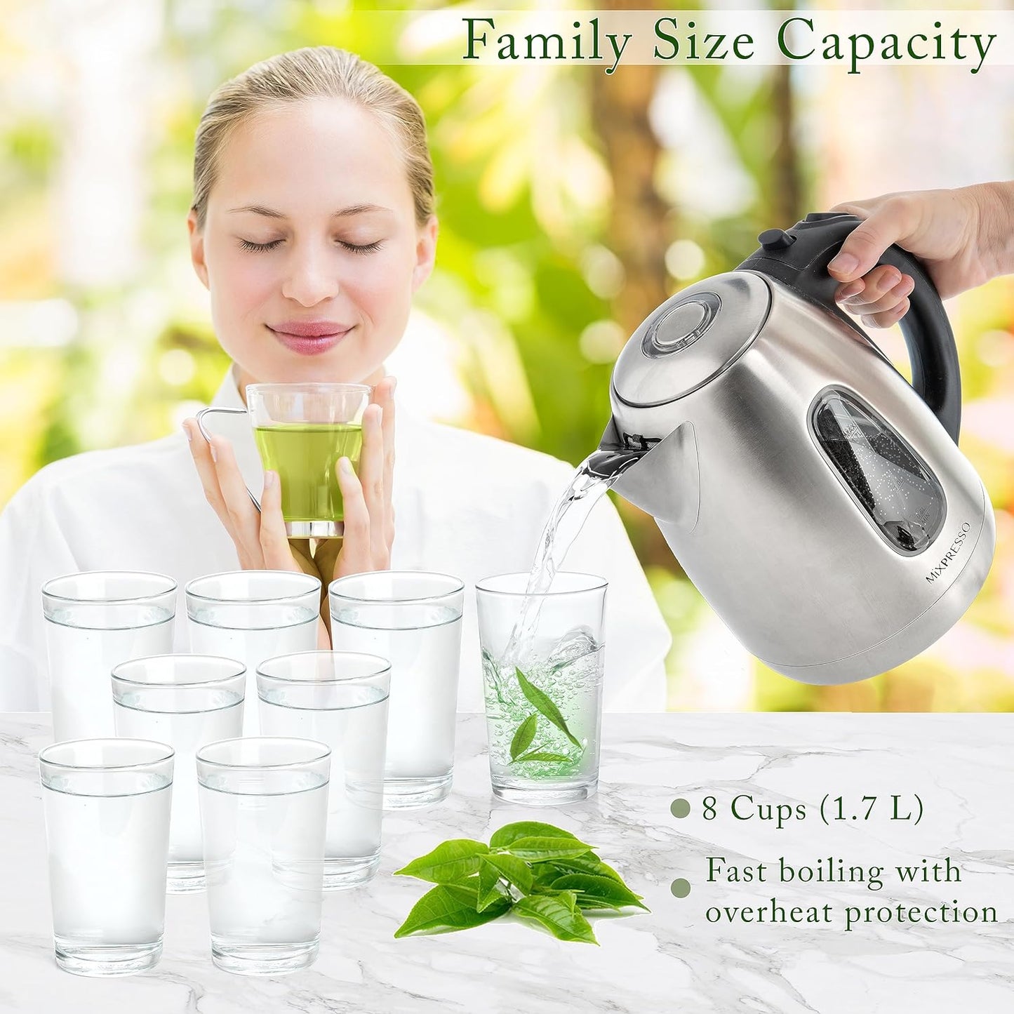 Mixpresso 1.7L Stainless Steel Small Electric Kettle, Cordless 1500w Fast Boiling Pot, Portable Hot Water Electric Tea Kettle With Boil Dry Protection & Auto Shut-Off