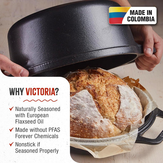 Victoria 6-Quart Cast Iron Combo Cooker, Combination Dutch Oven and Skillet, Made in Colombia, 2-Piece Set