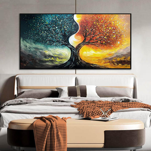 Tree Hand Painted Wall Art for Bedroom - Abstract Canvas Wall Art for Living Room Large Size - Modern Framed Wall Decor for Office Size 29" x 59"