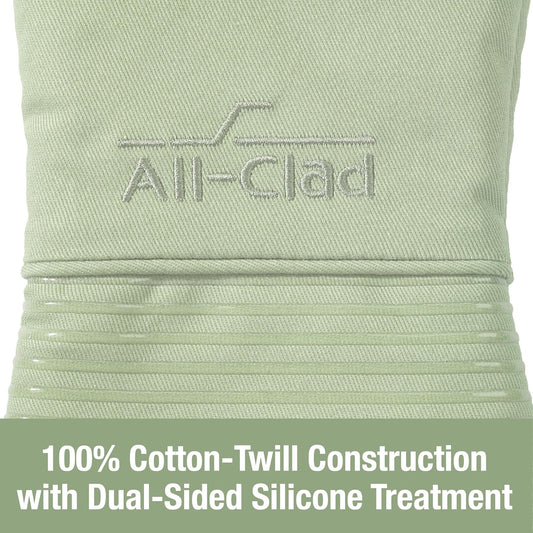 Extra Long Silicone Oven Mitts Heat Resistant 500 Degrees, 1 Pack, 14"x7" Fennel, All-Clad Kitchen Textiles