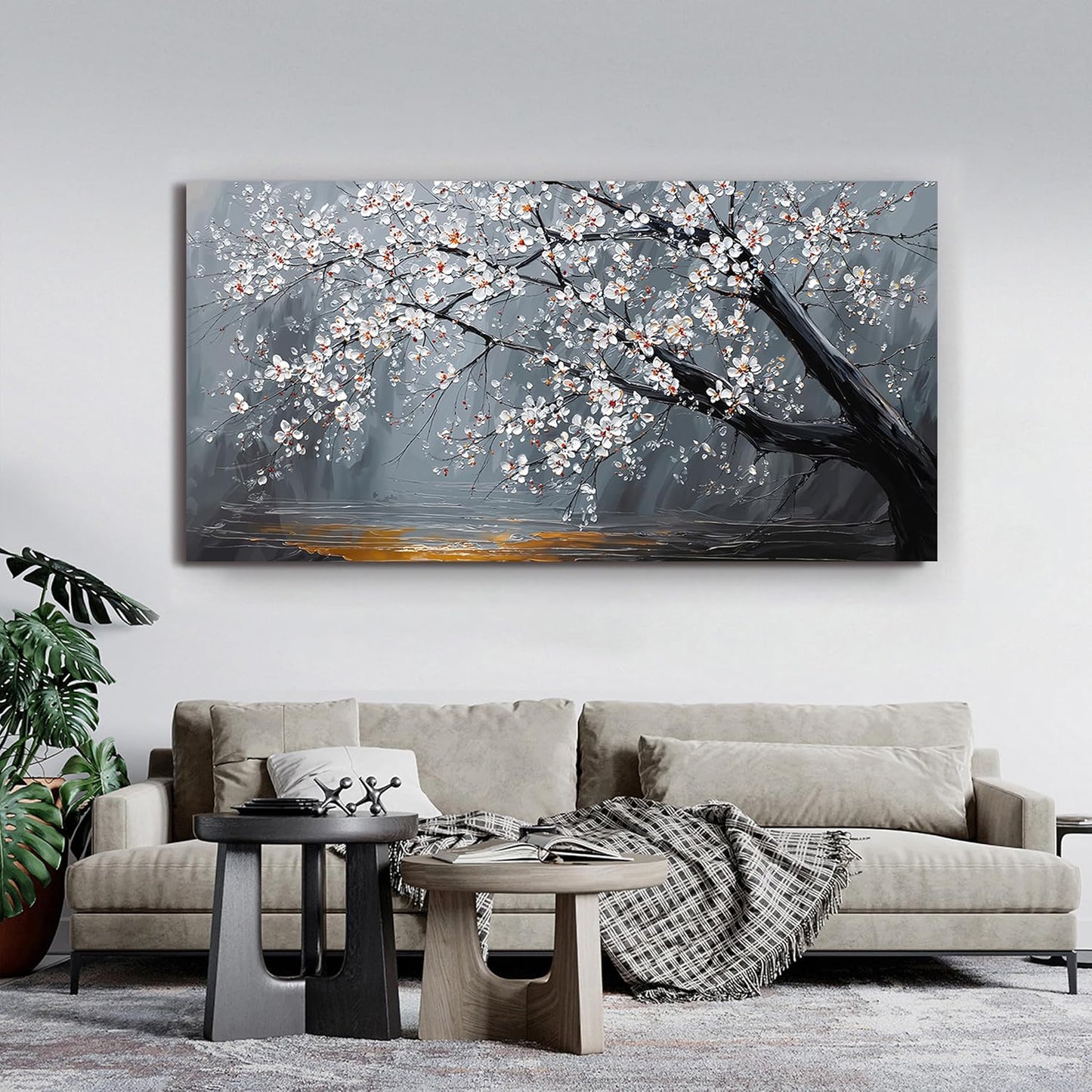 Large Canvas Wall Art Decor Modern Botanical Wall Art Prints Art Work For Flower Wall Decor 29"X 58" Artwork For Walls Black And White Floral Wall Art Pictures For Living Room Bedroom Office Decor