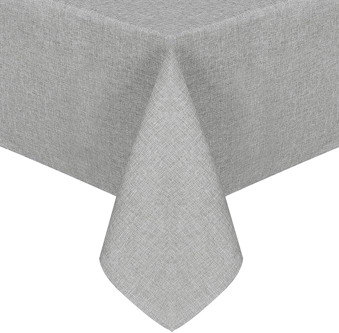 JIUZHEN Faux Linen Farmhouse Tablecloth Rectangular, Wrinkle Stain Resistant Table Cloth Rectangle Table Cover for Kitchen Dining, Light Grey, 60 x 120 Inch
