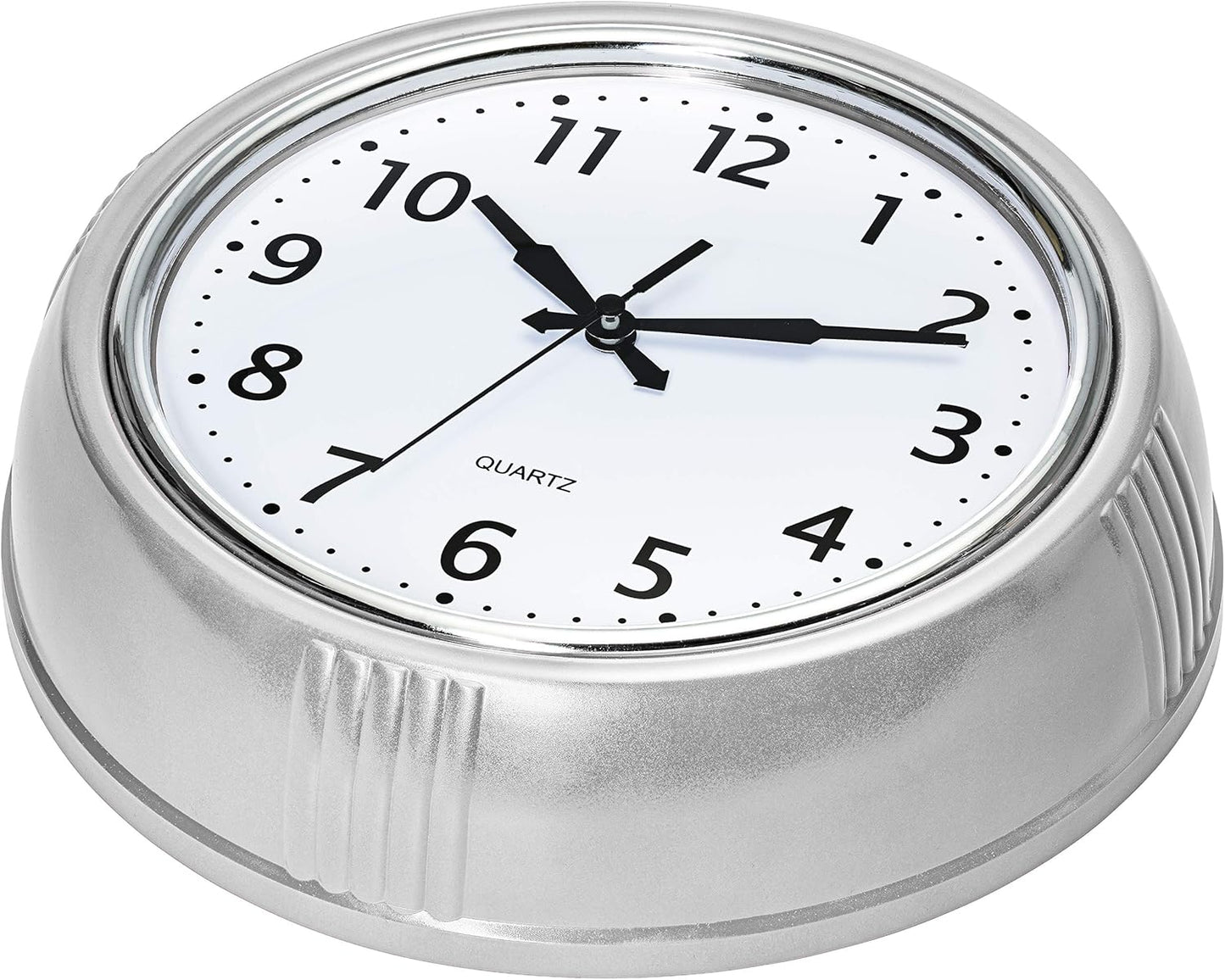 Bernhard Products Retro Wall Clock 9.5 Inch Silver Kitchen 50's Vintage Design Round Silent Non Ticking Quality Quartz Battery Operated for Home/Office/Kitchen/Living Room/School Classroom