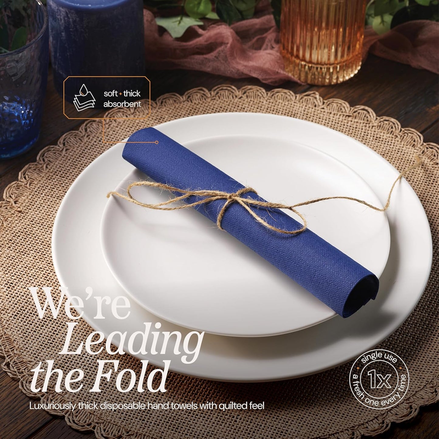 300 Pack Disposable Blue Napkins Paper, 3-Ply, 12" x 17" Blue Paper Napkins, Decorative Hand Guest Towels, For Wedding, Kitchen or Event