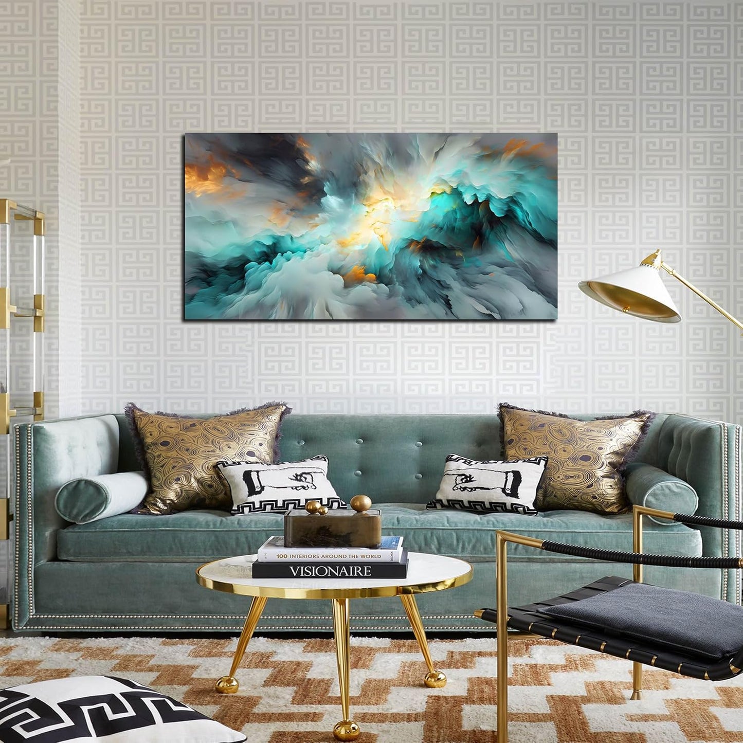 LAOTOART Abstract Posters Home Wall Decor for Living Room - Modern Teal Wall Art for Bedroom Office Decor Size 20" x 40"