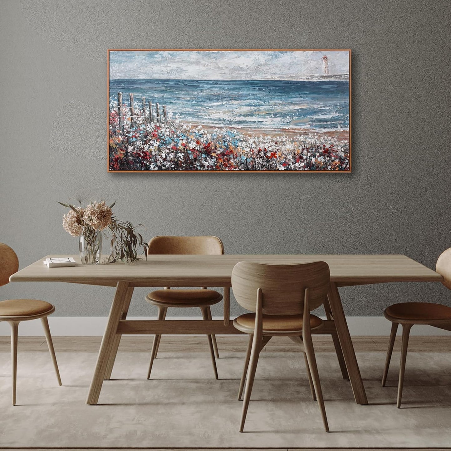 Wall Art Decor Canvas Print Painting Blue Sea Colorful flowers Landscape Picture Artwork Framed Wall Decor For Living Room Bedroom Living Room And Apartment 20 x 40 Inch