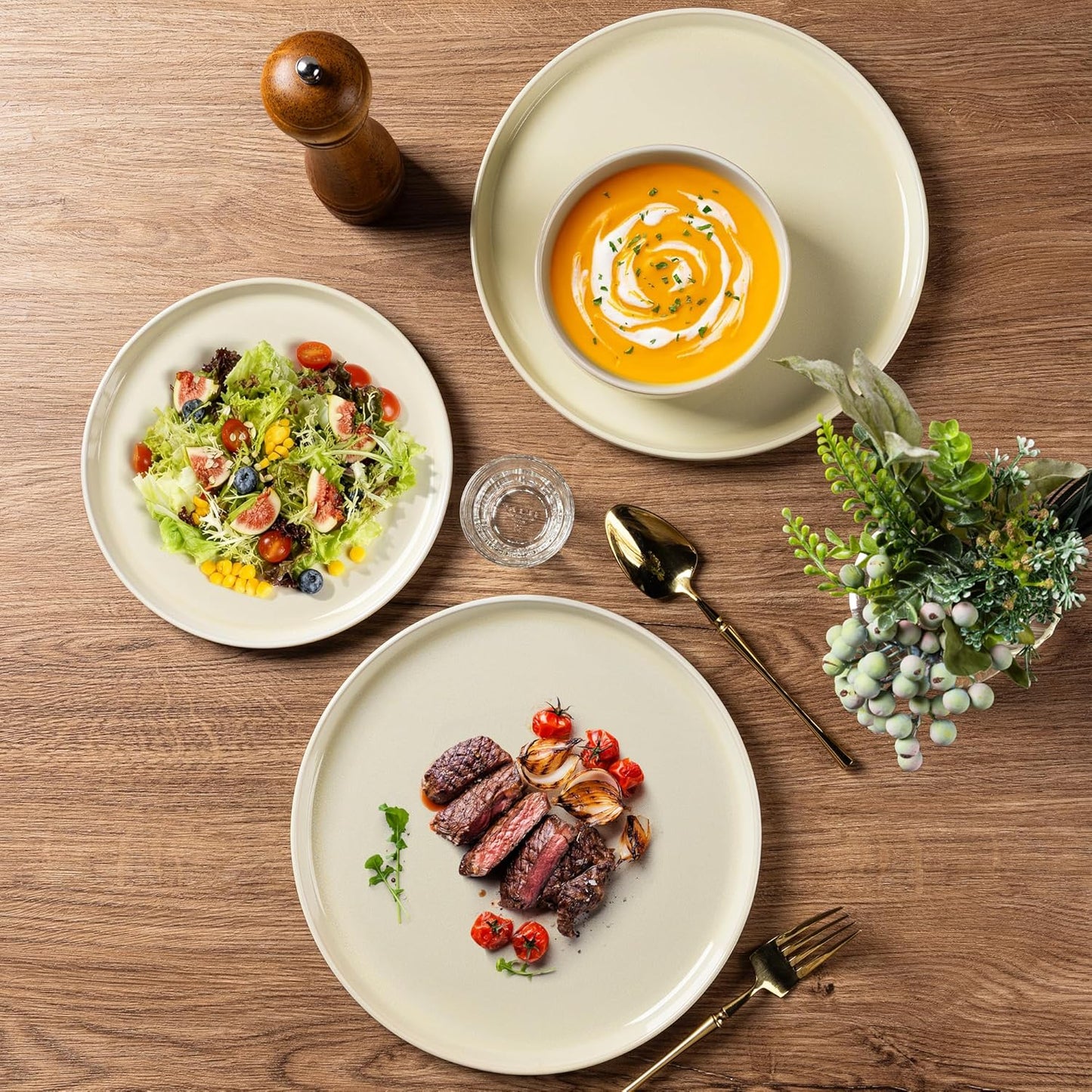 AmorArc Stoneware Dinnerware Sets for 4,Round Reactive Glaze Ceramic Plates and Bowls Set,Highly Scrath Resistant | Dishwasher & Microwave Safe Dishes Set,Service for 4 (12pc)