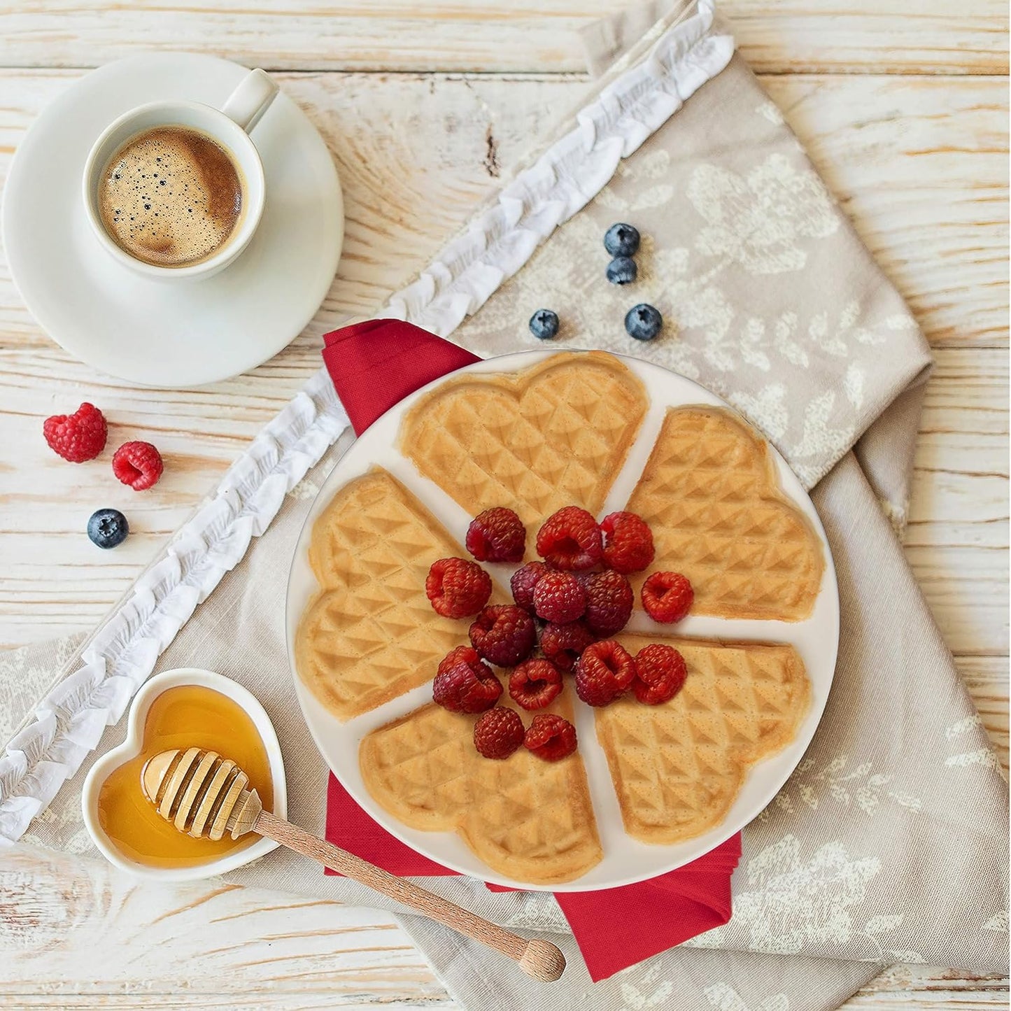 CucinaPro Heart Waffle Maker- Make 5 Heart Shaped Waffles, Special Loved Ones Holiday Breakfast- Nonstick Baker w Easy Cleanup, Electric Waffler Griddle Iron Adjustable Temperature Control- Xmas Gift