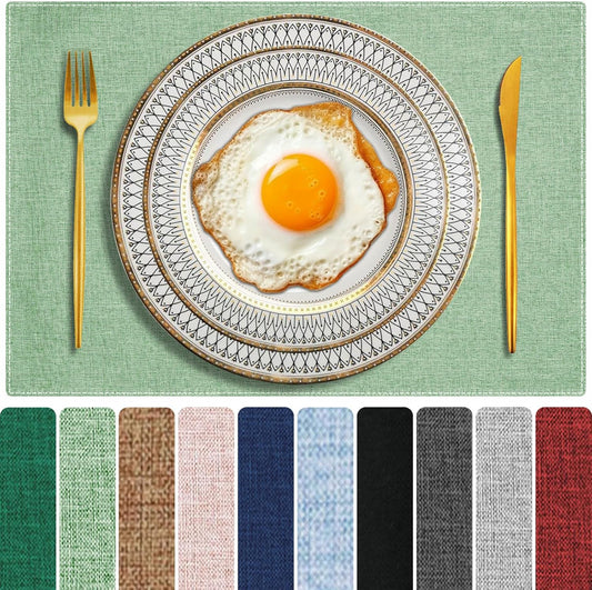 Cloth Placemats Set of 6, Cotton Linen Blend Machine Washable Double Layered Durable Place Mats Heat Resistant Placemats Wrinkle Free Thick Fabric Dining Table Mats (Light Green, 6)