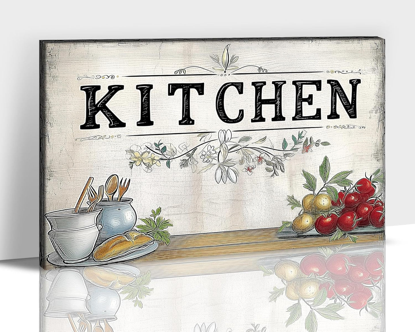 GUTTATY Farmhouse Wall Art Rustic Kitchen Decor, Ready to Hang Kitchen Canvas Print Spoon And Tomato Retro Posters Prints for Dinning Room Home Kitchen Restaurant Painting 28×40 Inch