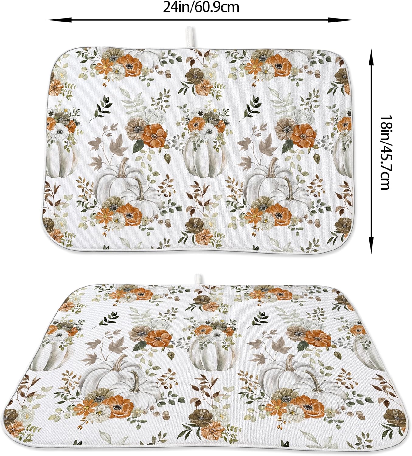 Fall Dish Drying Mat 18 x 24 inch Thanksgiving Autumn Watercolor Pumpkin Maple Leaves Decorative Drying Mats Microfiber Absorbent Dish Washable Draining Mat for Kitchen Counter Decor