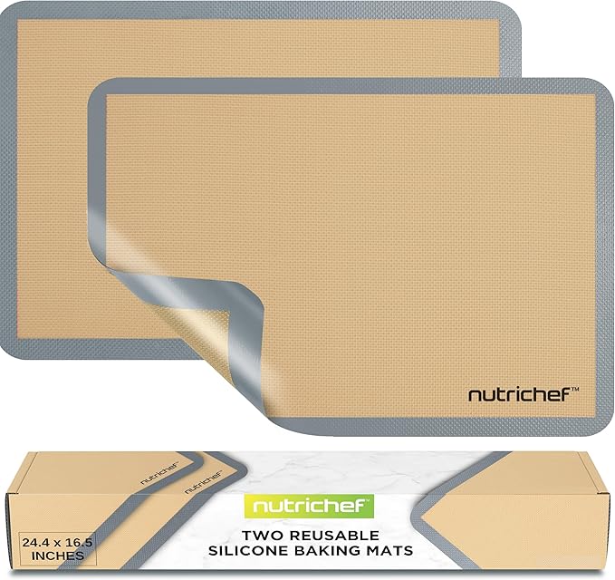 Nutrichef Silicone Baking Mats - 2 Non-stick Food-Grade Silicone Mats - Perfect for Full Baking Pans 24.4 x 16.5 IN - Oven-safe Up to 480 Degrees F - Suitable for Ovens, Freezers, & Dishwashers - Grey