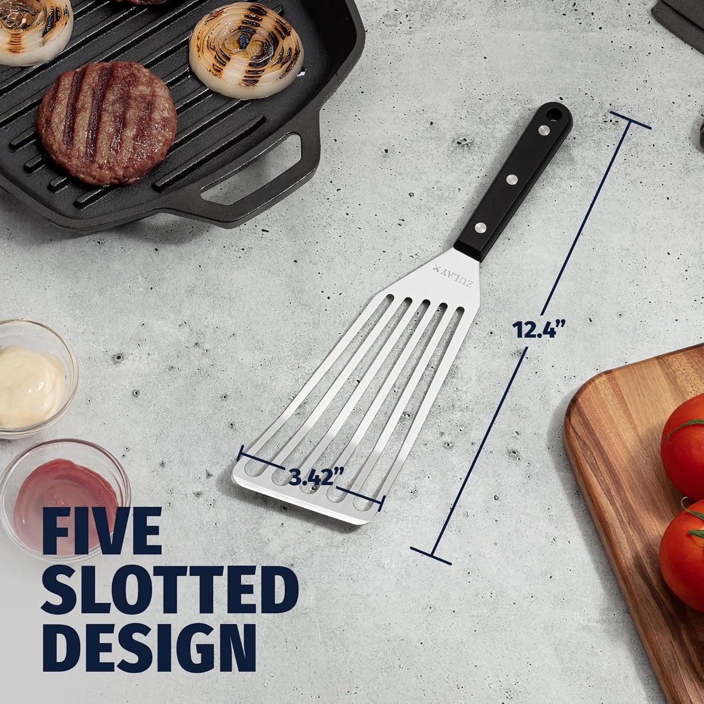 Zulay Kitchen Stainless Steel Fish Turner Spatula - 12.4” Flexible Heat-Resistant Slotted Turner for Non-Stick Cookware - Rust-Proof, Durable & Dishwasher Safe Cooking Utensil for Everyday Use