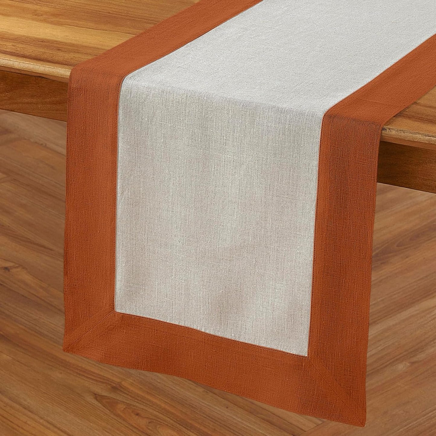 Solino Home Linen Table Runner 72 Inches Long - Cinnamon and Natural 100% Pure Linen 14 x 72 Inch Table Runner for Dining, Dresser, Fall, Autumn, Halloween, Thanksgiving - Contempo