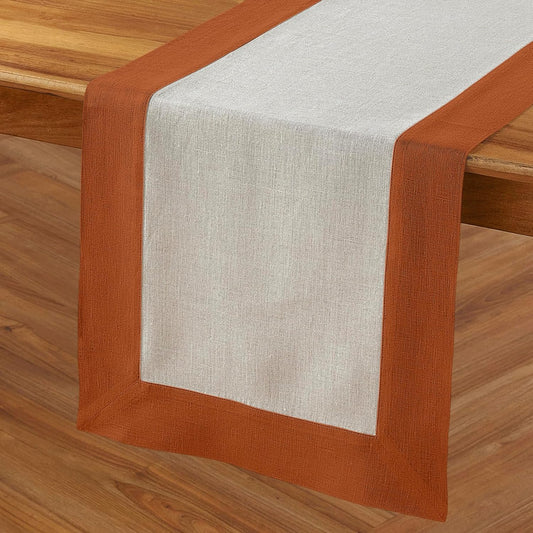 Solino Home Linen Table Runner 72 Inches Long - Cinnamon and Natural 100% Pure Linen 14 x 72 Inch Table Runner for Dining, Dresser, Fall, Autumn, Halloween, Thanksgiving - Contempo
