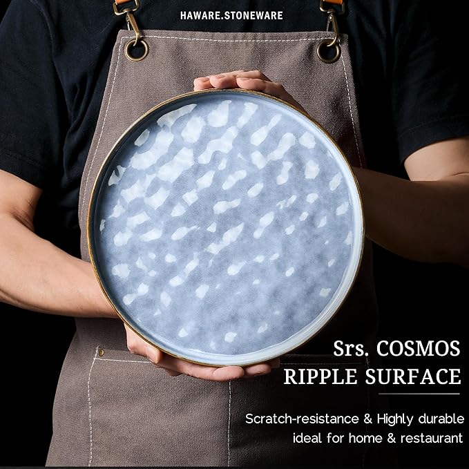 HaWare Dinnerware Sets, 16-Piece Plates and Bowls Set, Stoneware Dish Set for 4, Ceramic Dishware Set for Pasta Cereal, Chip and Scratch Resistant, Microwave and Dishwasher Safe, Reactive Blue