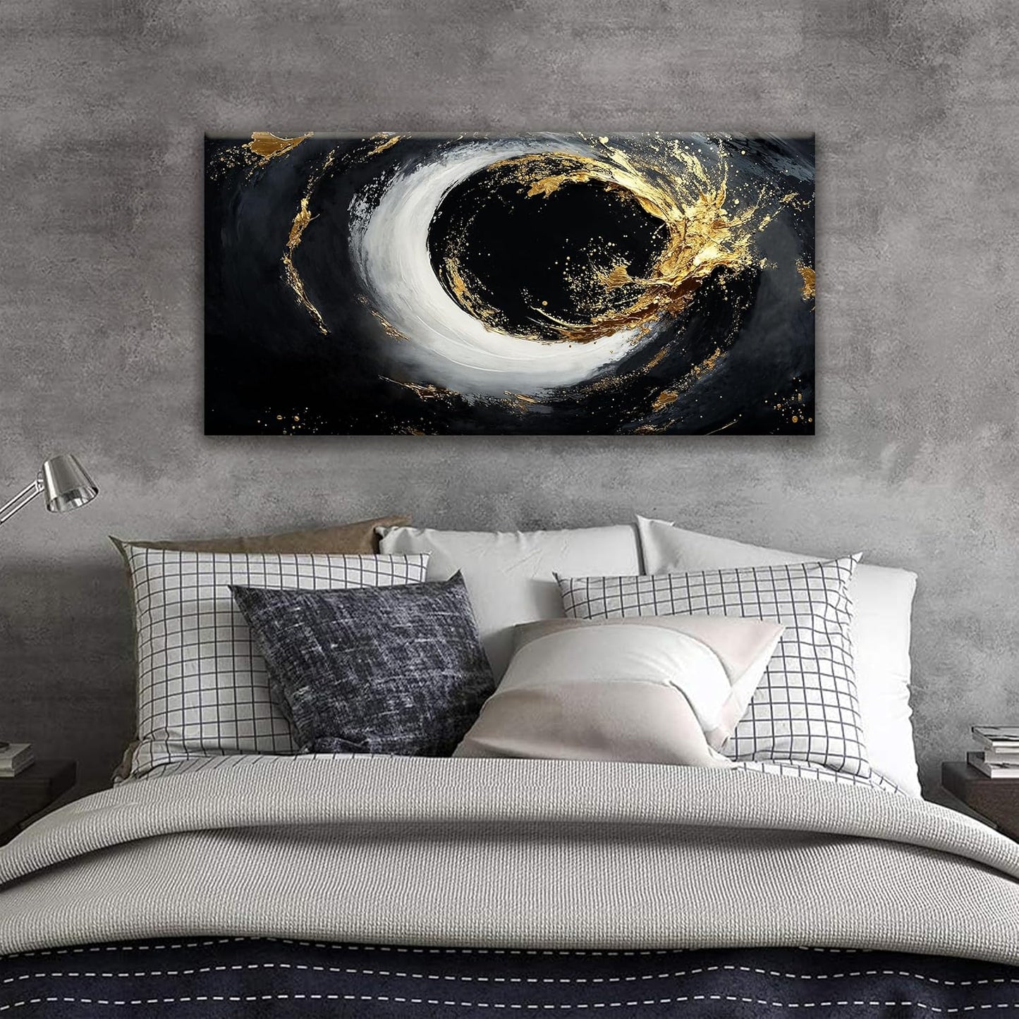 Tsomzxng Canvas Art Wall Decor Print Modern Abstract Art Paintings Black And Gold Wall Art Prints Abstract Wall Art Pictures For Bedroom Kitchen Office Home Artwork 20" × 40"