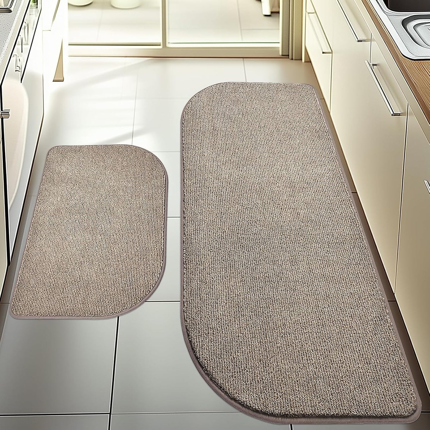Washable Kitchen Rugs Set of 2 (24" x 35.5" + 24" x 59"), Non Slip Kitchen Mats for Floor, Absorbent Indoor Entryway Runner Rugs for Laundry, Bathroom, Door, Bedroom (Roll Packing)