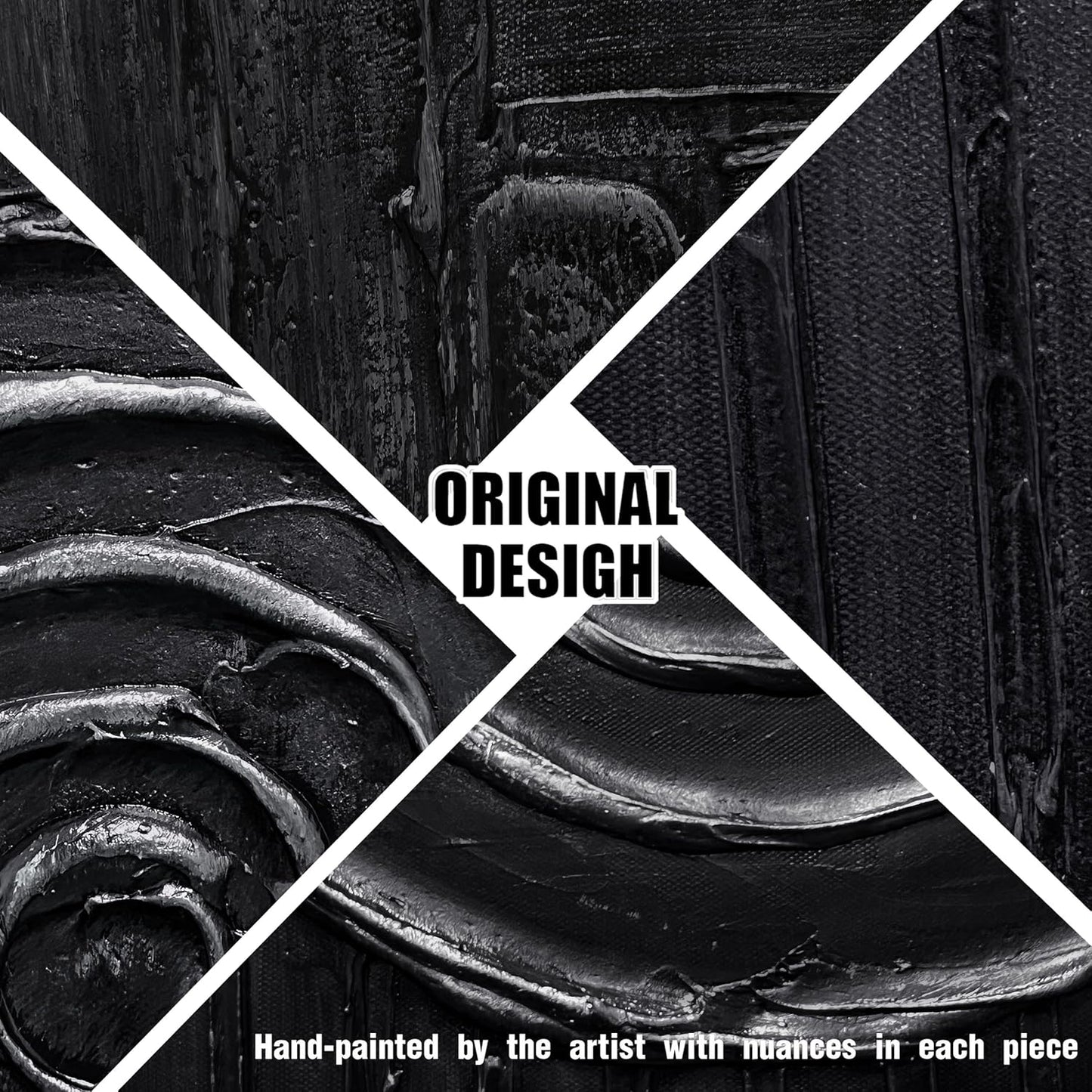 Abstract Oil Painting Wall Art Bedroom Black and Silver Canvas Wall Art for Living Room Circles Pictures Wall Decor for Kitchen Size 20 x 40 Inch