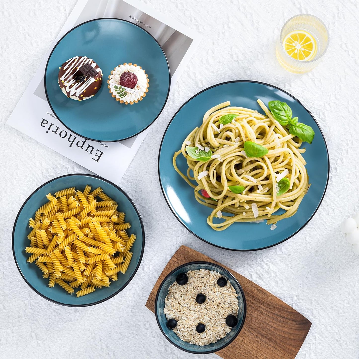 Plates and Bowls Sets for 4 - CJDC-QUELO 16-Piece Stoneware Dinnerware Sets, Ceramic Dishware Set for Indoor Kitchen Use and Formal Dining, Chip and Scratch Resistant Microwave Dishwasher Safe