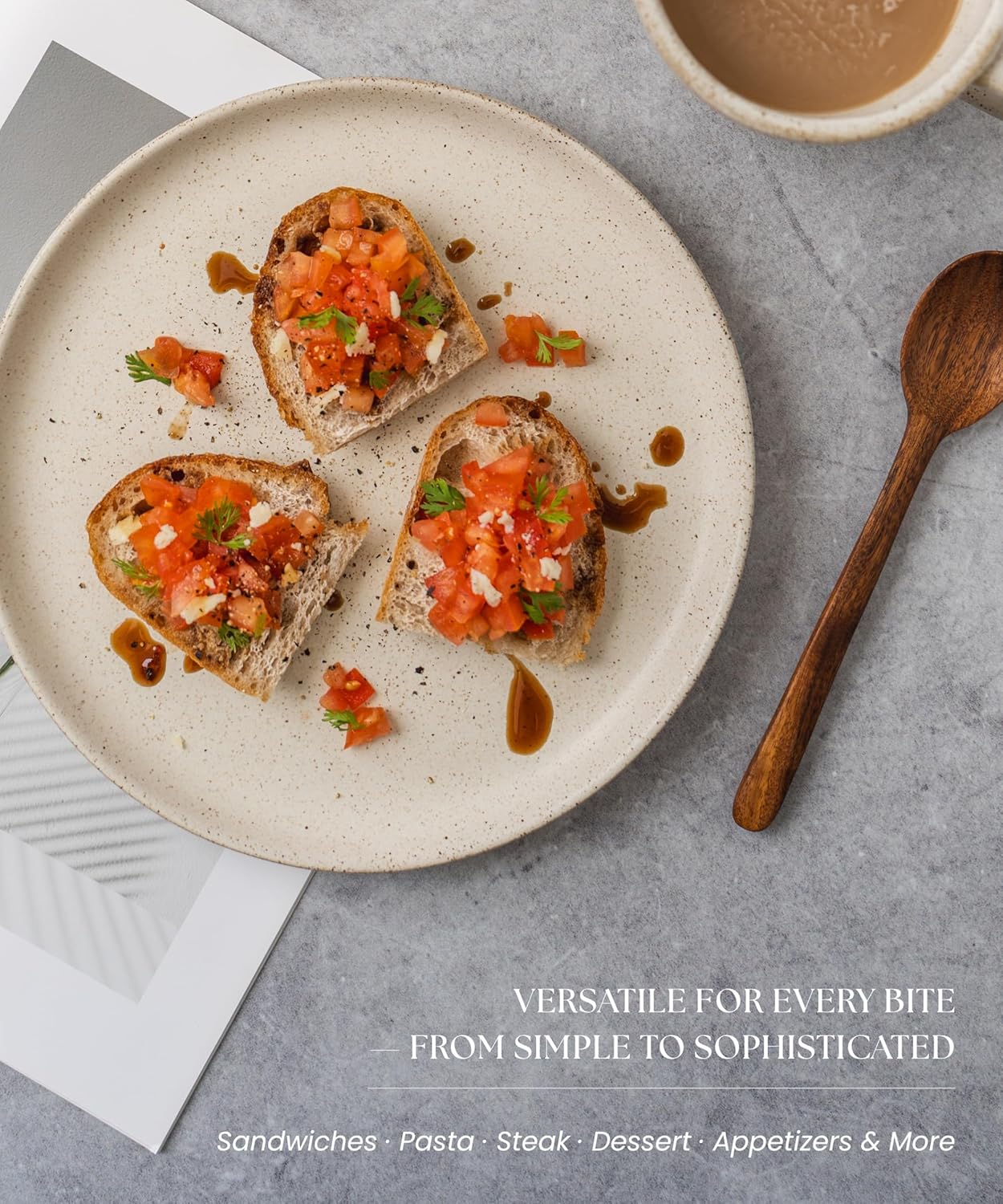 Stoneware Plate Set of 4-8.5" Ceramic Flat Plates for Salad, Appetizer, Dessert, Lunch & Dinner - Microwave, Oven & Dishwasher Safe, Scratch Resistant - Minimalist Design - Oatmeal Cream