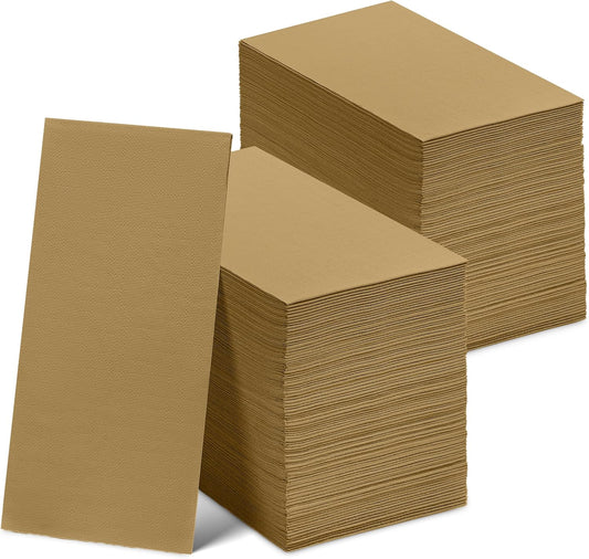 300 Pack Disposable Wood Napkins Paper, 3-Ply, 12" x 17" Gold Paper Napkins, Decorative Hand Guest Towels, For Wedding, Kitchen or Event