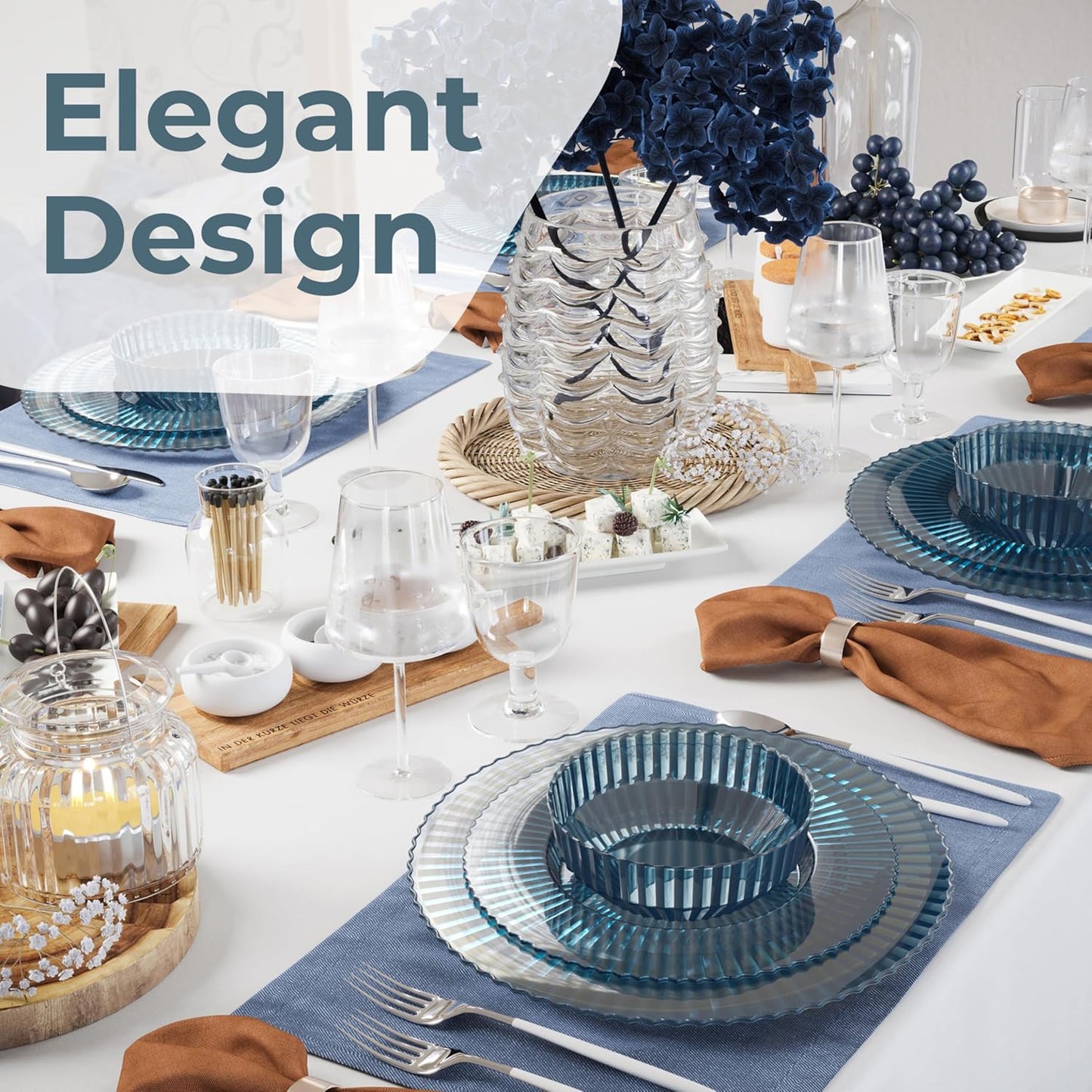 Exquisite Blue Plastic Bowls Disposable - 16 Oz - 20 Count - Disposable Soup Bowls - Great for Weddings Parties And Formal Occasions